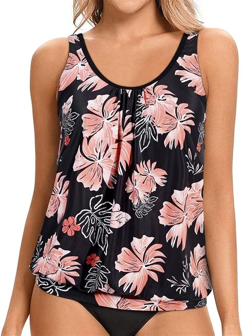 Yonique Womens Blouson Tankini Top No Bottom Floral Printed Loose Fit