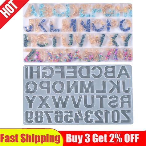 Molde de silicona con letras del alfabeto y número para llavero molde de resina transparente