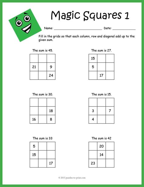 A Set Of Eight Worksheets That Use Magic Squares As A Way To Practice