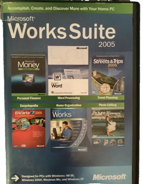 Microsoft Works Suite 2005 Home Pc On 5 Cd Rom Discs Word Money Xp