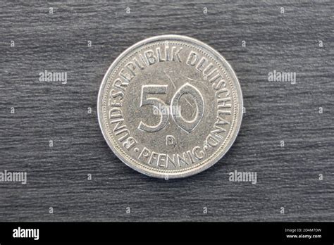 Macro Of Old German Coin Called 50 Pfennig Stock Photo Alamy