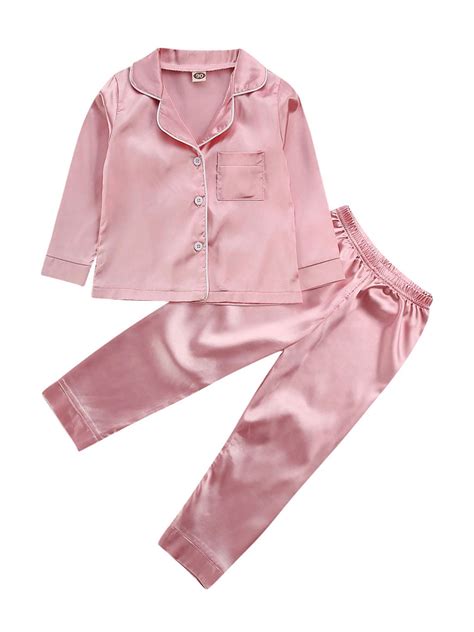 Toddler Baby Girl Boy Satin Silk Pajamas Long Sleeve Pjs Sleepwear