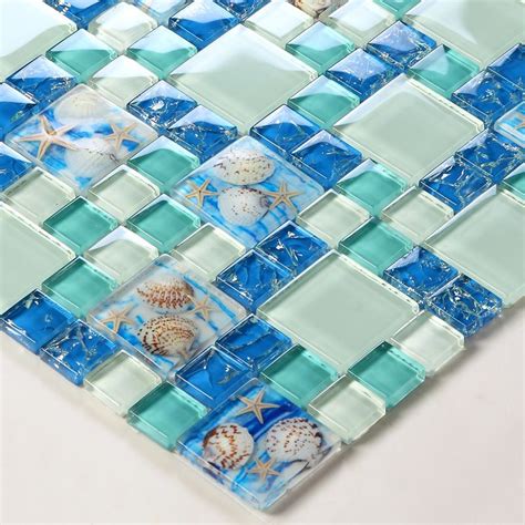 Sea Blue Glass Shell Resin Chips Beach Style Green Aqua Crackle Wall