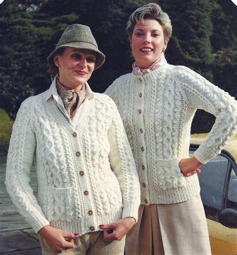 digital instant pdf download ladies aran v and high neck cardigan knitting pattern 32 42 inch