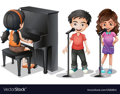 Kids Singing And Playing Piano Royalty Free Vector Image