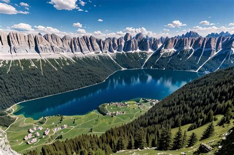 Premium Ai Image Aerial View Of Lago Antorno Dolomites Lake Mountain