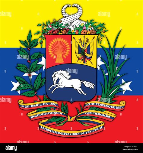 Venezuela Coat Of Arms And Flag Official Symbols Of The Nation Stock