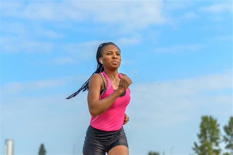 Fit Determined Young African Woman Jogging Stock Image Image Of Angle