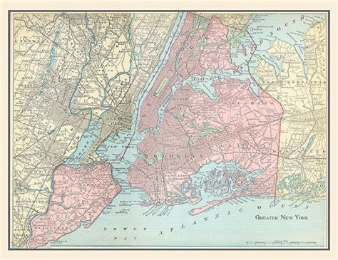 Vintage Map New York City Digital Download Map Of New York Vintage