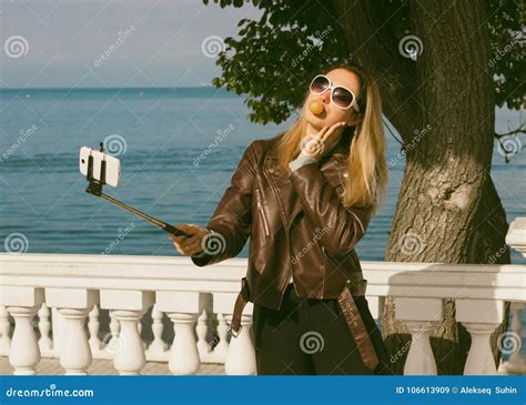 Young Pretty Girl Selfie Outdoor Stock Image Image Of People Cute