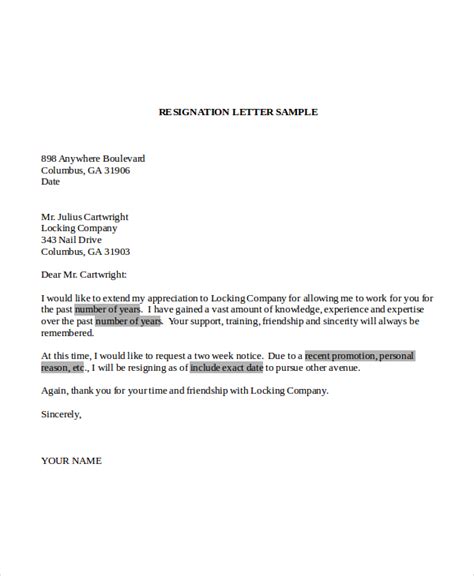 Resignation Letter For Restaurant