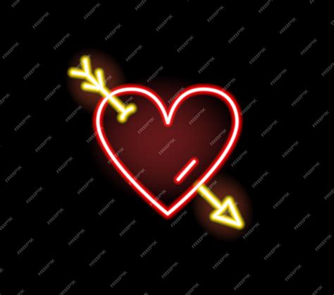 premium vector red heart stricken by arrow neon symbol vector flat illustration bright