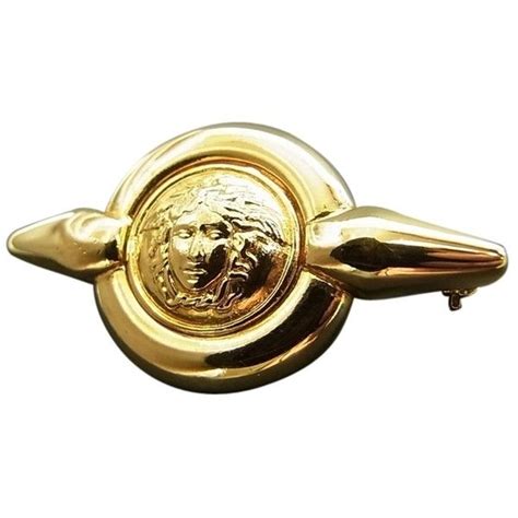 Pre Owned Gianni Versace Brooch Pin Logos Medusa Gold Tone Plated Fs