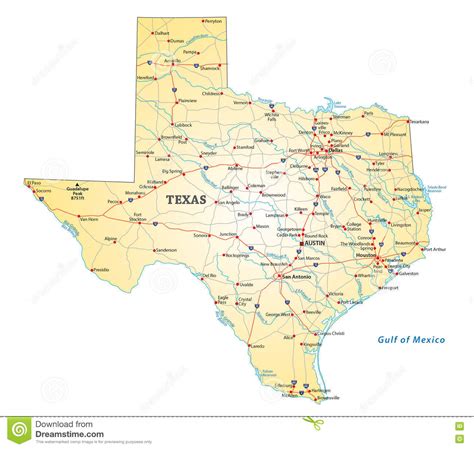 Mapa de estradas Texas ilustração stock Ilustração de beira