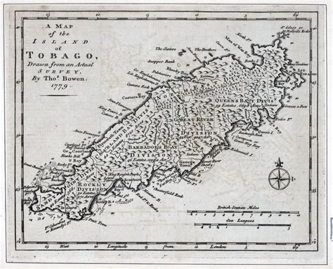 Большая детальная старая карта острова Тобаго с рельефом и другими