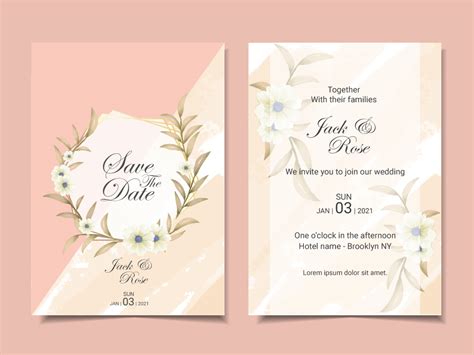 elegant wedding invitation template cards with beautiful floral arrangement modern watercolor