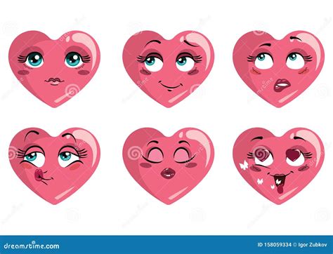 Set Of Hearts With Emotions Collection Of Hearts On The Day Of The