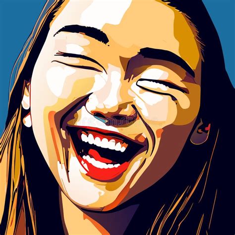 Happy Smiling Young Woman With Closed Eyes Vector Illustration In