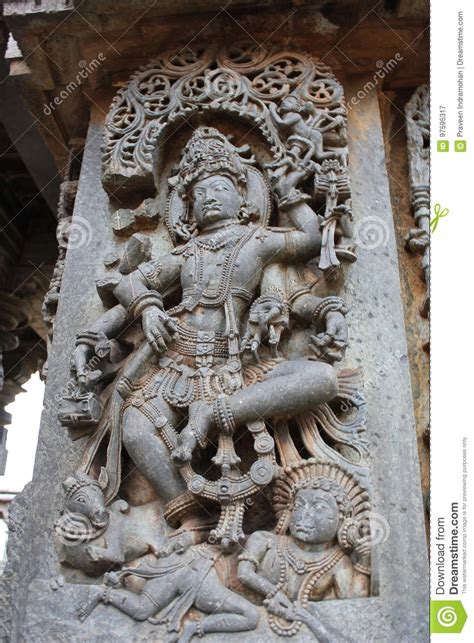Hoysaleshwara Temple Wall Carving Of Lord Shiva And Parvati Below Is