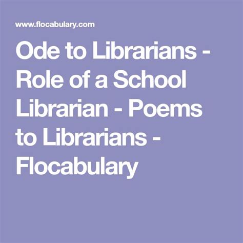 Ode To Librarians Role Of A School Librarian Poems To Librarians