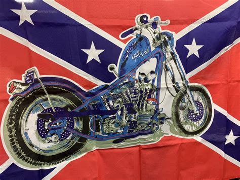 Confederate Flag With A Chopper Motorcycle In The Middle