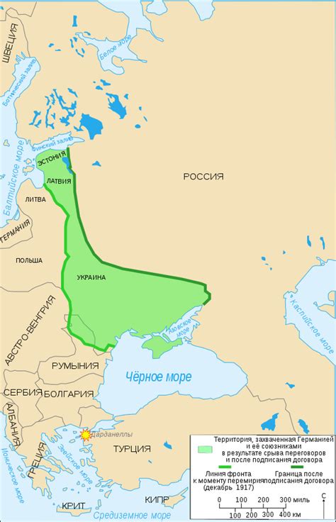 Er wurde nach längeren, ergebnislosen verhandlungen, der militärischen besetzung der westgebiete des ehemaligen russischen kaiserreichs durch die mittelmächte und der. File:Map Treaty of Brest-Litovsk-ru.svg - Wikimedia Commons