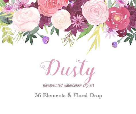 Hand painted in sophisticated muted tone with a generous selection of graphic choices. Watercolour Flower Clipart Dusty Rose Elements Flower PNG
