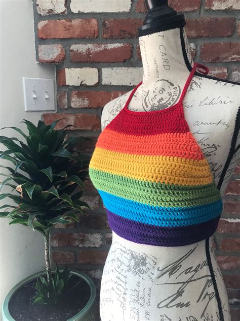 Rainbow Stripe Halter Top Pride Crop Top Crocheted Rainbow Etsy