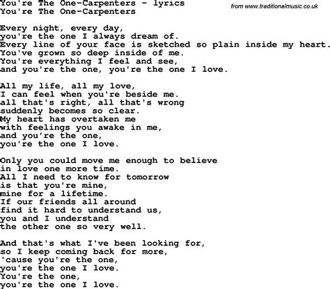 Love Song Lyrics Foryoure The One Carpenters