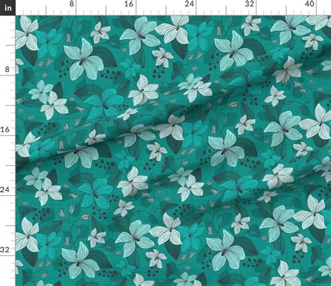 Floral Fabric Avery Floral Teal Monochrome By Etsy