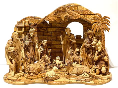 Unique Hand Carved Olive Wood Nativity Set Non Glued Etsy