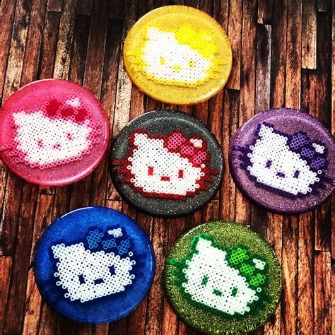 Hello Kitty ️ Resin Perler Coasters Or Paper Weight Melty Beads Fuse