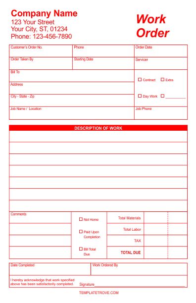 Free Printable Work Order Form Template Pdf Word Doc Excel Order Form