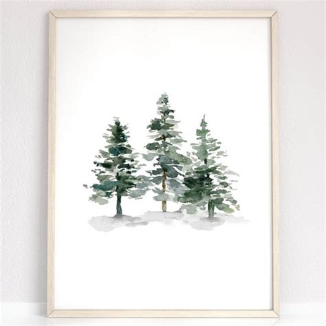 Winter Trees Print Tree Printable Pine Tree Art Prints Etsy