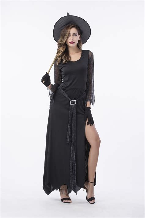 2017 New Design Witch Costumes Irregular Black Witch Dress Halloween