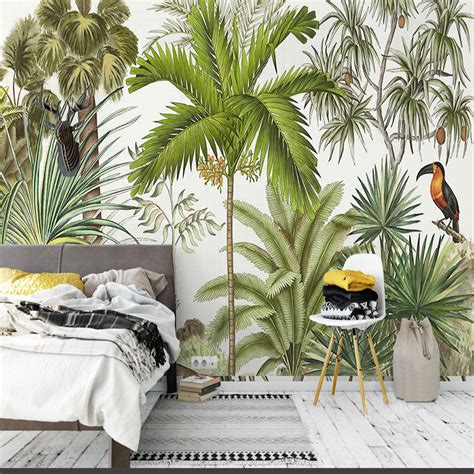 Custom Mural Wallpaper Tropical Rainforest Green Plants Bvm Home