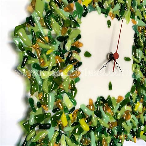 Fused Glass Wall Clock Green Explosion Fused Glass Fusing