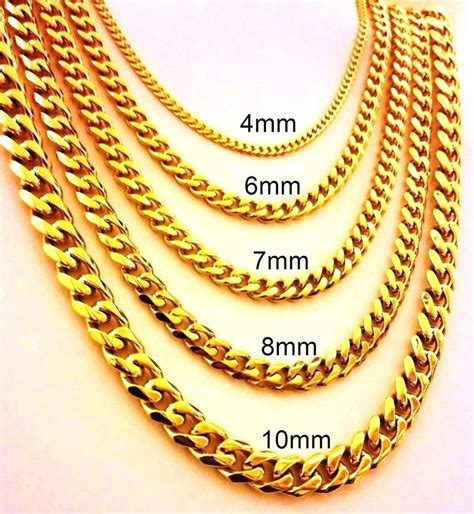 18 30 Mens Stainless Steel 4mm 10mm 24k Gold Plated Cuban Link Chain