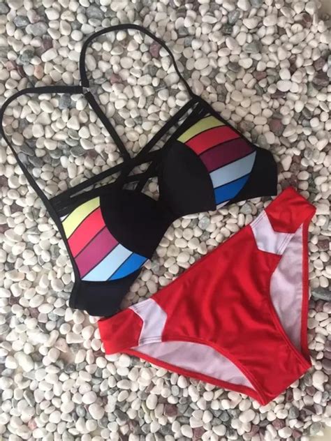 2016 Push Up Red Halter Bikini Set Sexy Bandage Bikinis Women Summer Swimsuit Bathing Suit