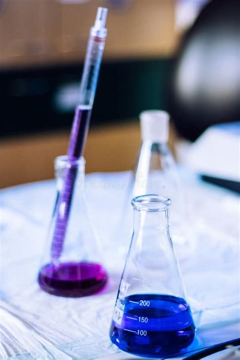 Purple Liquid Flasks In A Research Lab Stock Image Image Of Green
