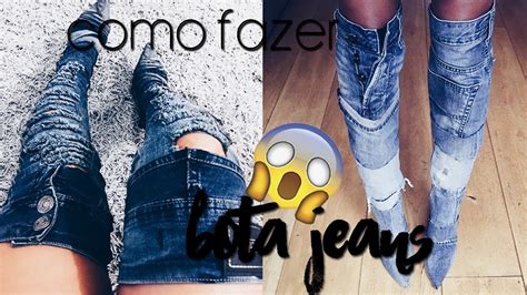 How to make michelle obama sequin thigh high boots!! DIY Denim Boots Bota Jeans - Ca Martins - YouTube