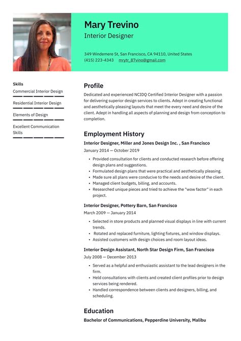 Interior Decorator Resume Examples And Writing Tips 2021 Free Guide