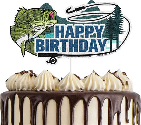 Buy Fishing Birthday Cake Topper For Men Boys Glitter Gone Fishing Cake