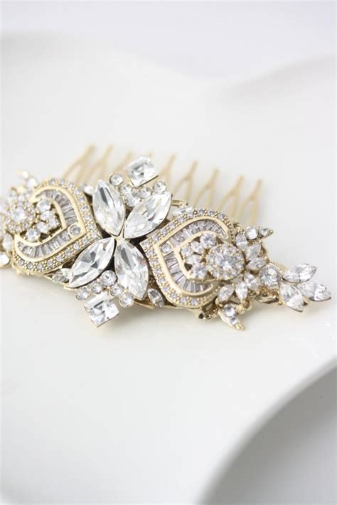 bridal comb rhinestone headpiece gold comb crystal hair comb wedding hair accessories swarovski