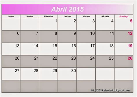 Calendario Abril 2015 Para Imprimir Calendario 2015 Para Imprimir