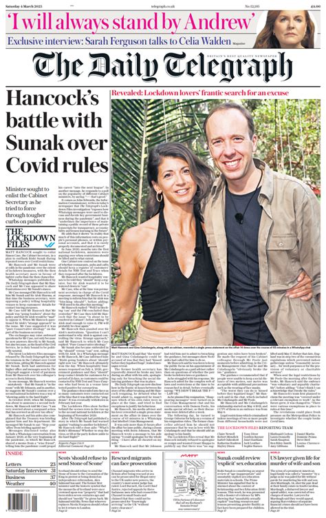 Daily Telegraph Front Page 4th Of March 2023 Tomorrow S Papers Today