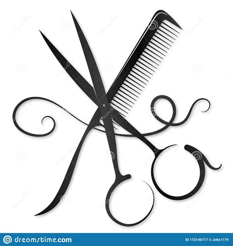 Scissors And Comb With Curl Hair Illustration Stock Illustration
