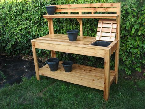 Cedar Potting Bench With Soil Tray Etsy Pallet Garden Benches
