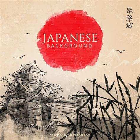 Hand Drawn Japanese Landscape Background Free Vector