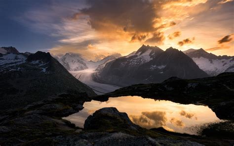 Nature Landscape Sunrise Mountain Glaciers Switzerland Sky